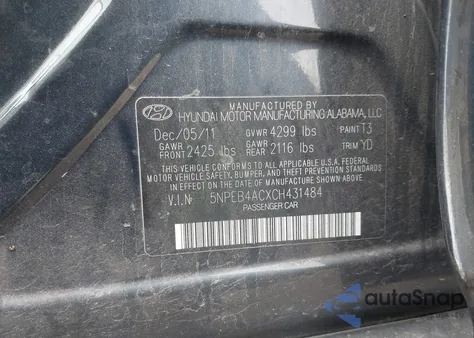 2012 Hyundai Sonata Gls из США, поврежденный, VIN 5NPEB4ACXCH431484